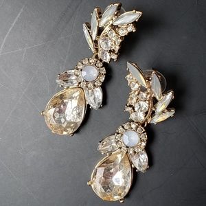 Blingy Dangling Champagne, Gold and Grey Earrings